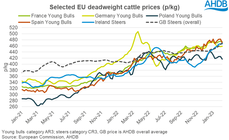 Graph showing EU cattle prices
